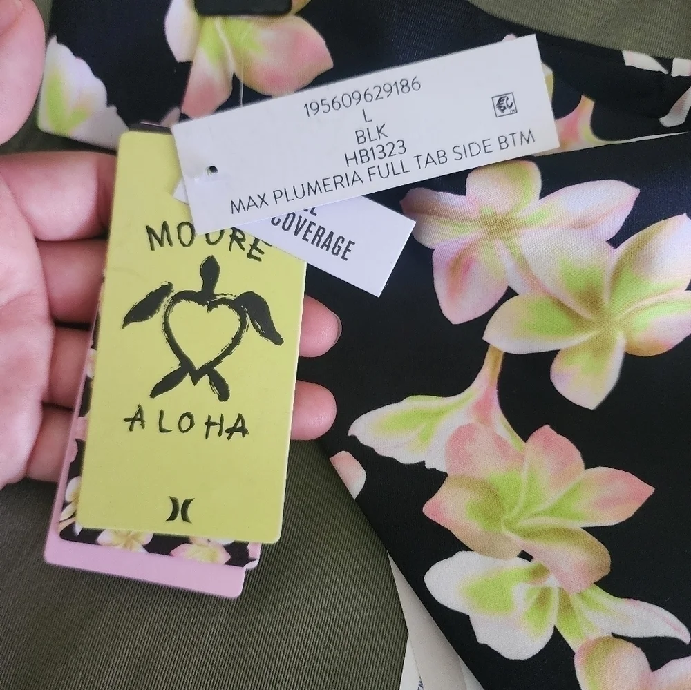 Hurley × Moore Aloha Max Plumeria Full Tab Side Bikini Bottom size Large